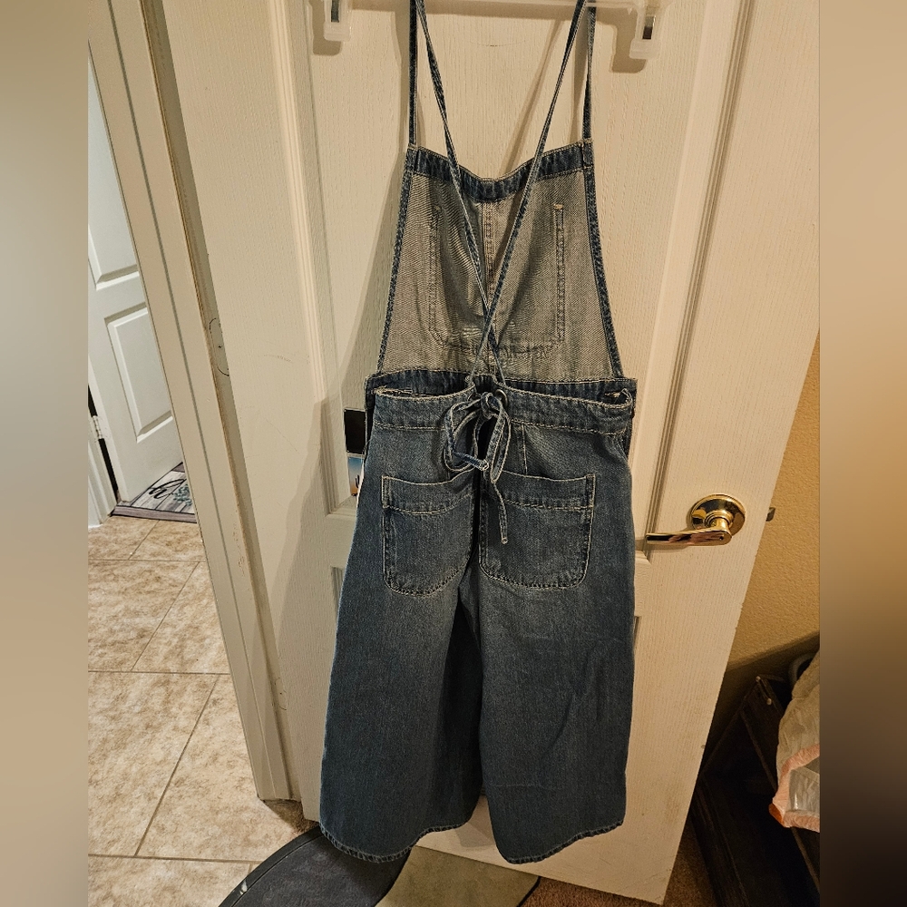 Free People Blue Denim Overalls/Jumpsuit w/Tied Back Waist - Picture 2 of 4